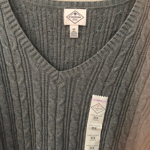 St. John's Bay Cable V-Neck Sweater - Plus - Picture 3 of 4